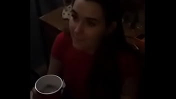 Nasty girl drinks spit