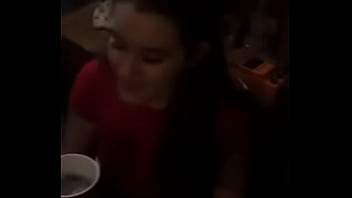 Nasty girl drinks spit