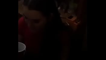 Nasty girl drinks spit