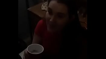 Nasty girl drinks spit