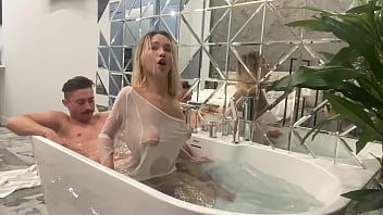 A toilet bitch swallows and impales her mini ass on a big dick