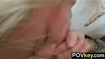 Blonde slut giving head point of view