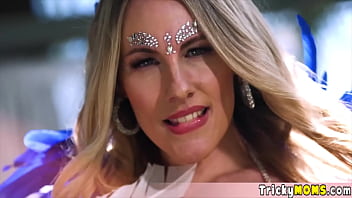 Horny stepmother testing her new costume on me