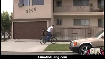 Ebony babe sucks group of white guys 5