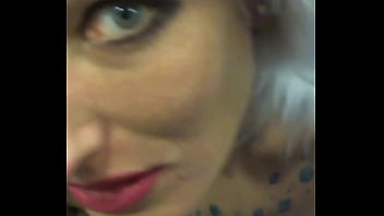 Submissive girl vilja in panda hat delivers a sloppy pov bathroom deepthroat blowjob with face fuck spit and cum drenched face