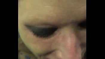 Submissive girl vilja in panda hat delivers a sloppy pov bathroom deepthroat blowjob with face fuck spit and cum drenched face