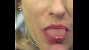 Submissive girl vilja in panda hat delivers a sloppy pov bathroom deepthroat blowjob with face fuck spit and cum drenched face