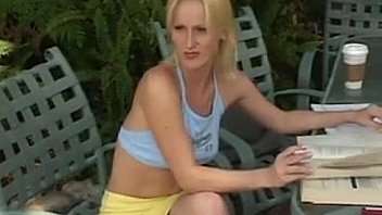 Oral and dildo fun outdoors by the pool