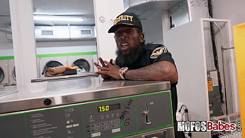 Naughty yet very horny big tit black haired girl fucked while doing her laundry