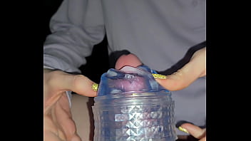 Milf jerks cock and rides huge dildo in crotchless panties