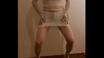 Crossdresser maria in white nylon panty en highheels