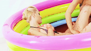 Chloe conrad and leila bee masturbate in a pool of strawberry jelly