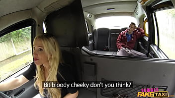 Female fake taxi busty cougar makes a thin student earn his ride