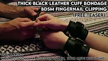 Thick black leather cuff bondage bdsm fingernail clipping