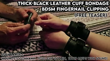 Thick black leather cuff bondage bdsm fingernail clipping