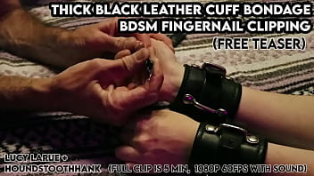 Thick black leather cuff bondage bdsm fingernail clipping