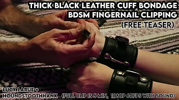 Thick black leather cuff bondage bdsm fingernail clipping