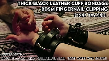 Thick black leather cuff bondage bdsm fingernail clipping