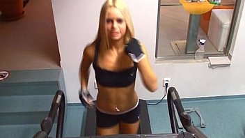 Cutie sabrina blond playing with her pussy after work out