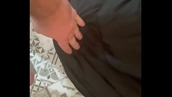 Caged & collared in black downjacket – blowjob doggy & cum finish