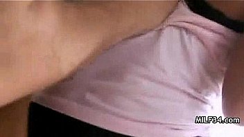 Big breated horny milf's bedroom seduction