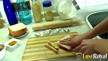 Cristal rose blonde with natural tits gives a deep blowjob and fucks with kevin white