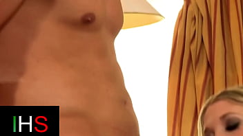 Gorgeous blonde girl in stockings and heels fucked by a shaved hunk