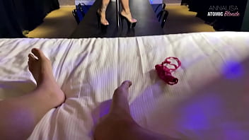 Blonde slut gets fucked in a lap dance club after her show