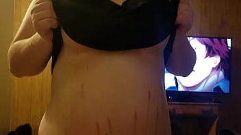 Pulling her boobs out