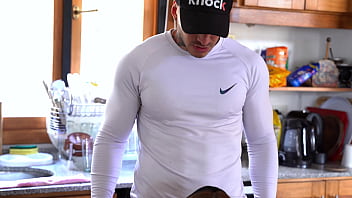 The delivery man arrives to deliver an order and i grab him really hard in front of my friends