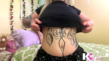 Stretching in bed leads to belly button fingering & play