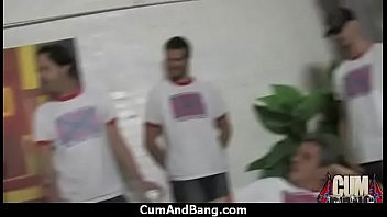 Cum slut introduced to bukkake 15