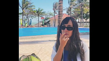 Sexy beauty girl and coconut poolside beautiful alert