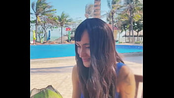 Sexy beauty girl and coconut poolside beautiful alert