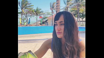 Sexy beauty girl and coconut poolside beautiful alert