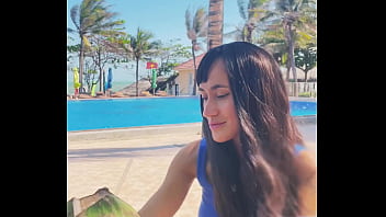 Sexy beauty girl and coconut poolside beautiful alert