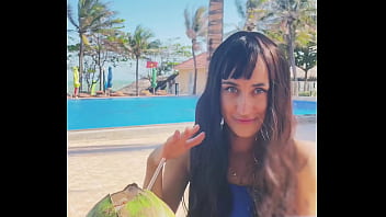 Sexy beauty girl and coconut poolside beautiful alert