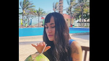 Sexy beauty girl and coconut poolside beautiful alert