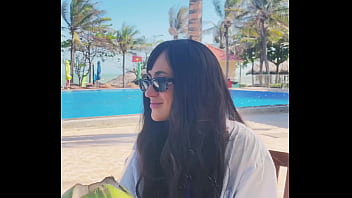 Sexy beauty girl and coconut poolside beautiful alert