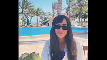 Sexy beauty girl and coconut poolside beautiful alert