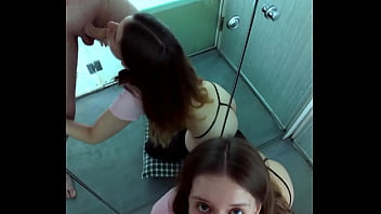 Pretty brunette getting rewarded with cum after sucking his dick