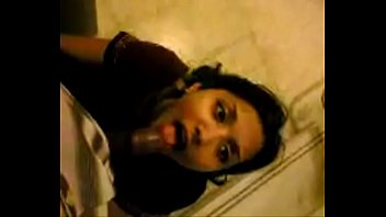 Cute girl gives a blowjob on stairs