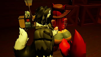 Cowgirl milks her furry boyfriend and fucks him