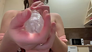 My stepsister puts a cock in her pussy tests what he ordered to see if it's suitable and does joi on it then stimulates her pussy with the dildo and it gets her very wet and then she has an orgasm