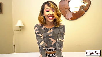 King noire cums on kimberly chi's hairy trimmed asian pussy