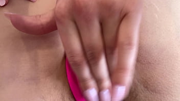 Close up masturbating hairy pussy through thong