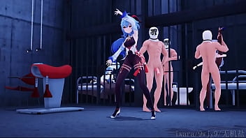 Two slaves enjoy being fucked by four girls