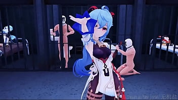 Two slaves enjoy being fucked by four girls