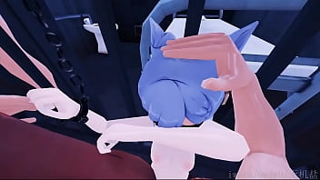 Two slaves enjoy being fucked by four girls