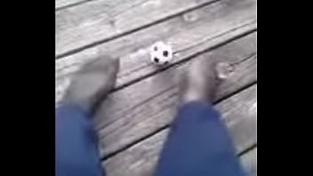 Foot soccer with black nylon stockings 1